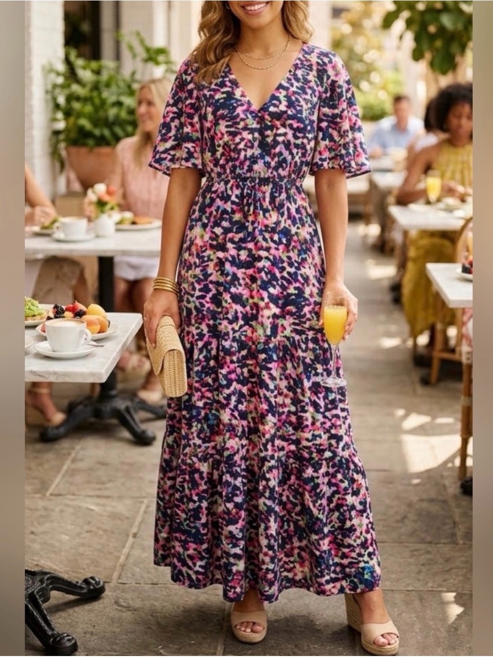 Donna Morgan gorgeous multicolored maxi dress- fits like a small stretchy